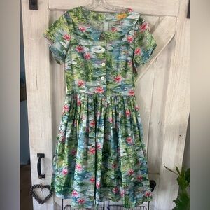 Bernie Dexter Green Floral Waterlily Print Midi Dress size L